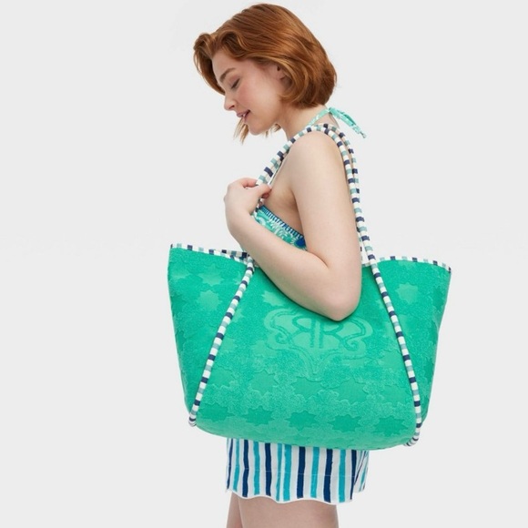 NWT Roller Rabbit x Target Aqua Terry-Cloth Tote with Striped Rope Handles - Picture 4 of 4